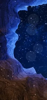 Blue galaxy and starry cave digital wallpaper.