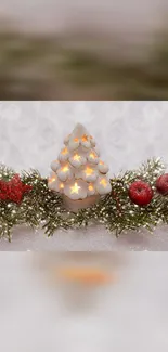 Starry Christmas tree with festive foliage and ornaments.