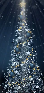 Beautiful Christmas tree with stars and dark blue background.