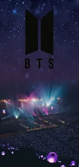 BTS concert wallpaper with starry night sky and vibrant lights.