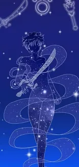 Anime silhouette in starry cosmic setting on mobile wallpaper.