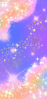 Colorful galaxy wallpaper with stars and pastel clouds.