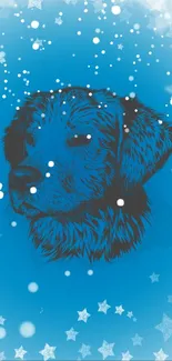 Blue dog illustration with starry background.