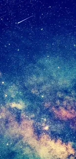 Starry galaxy wallpaper with vibrant cosmic colors and stars.