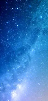 Starry galaxy wallpaper with blue tones and celestial night sky.