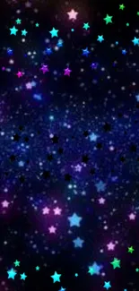 Colorful galaxy wallpaper with vibrant stars on a dark blue background.