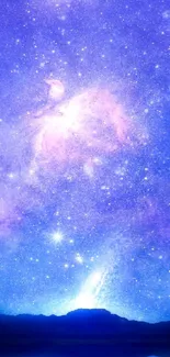 Violet galaxy night sky wallpaper with stars and cosmic view.