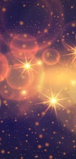 Abstract gold bokeh wallpaper with star effects.