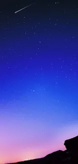 Wallpaper with a starry night sky and a purple to blue gradient.