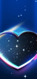 Starry heart glowing on a royal blue background with vibrant colors.