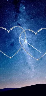 Starry night sky with heart outlines in shimmering design.