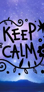 Keep Calm text on starry purple night sky background.