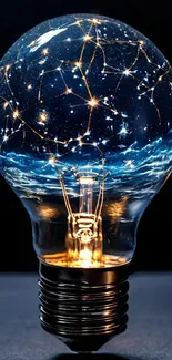 Lightbulb filled with starry galaxy in cosmic design.
