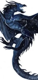 A starry midnight blue dragon in flight on a mobile wallpaper.