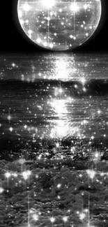 Moonlit ocean wallpaper with stars reflecting on the water.