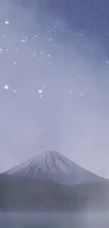 Starry night mountain landscape with serene sky and distant peak.