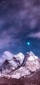 Majestic mountains under a starry night sky, featuring a calming and serene landscape.