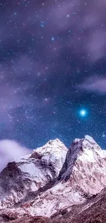 Starry night sky with mountain peaks.