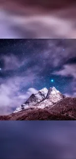 Starry night sky with mountain peak mobile wallpaper.