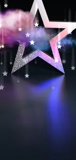 Vibrant star-shaped neon abstract wallpaper with cosmic dust effect.