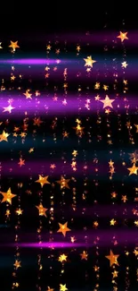 Glowing golden stars on a purple gradient mobile wallpaper.