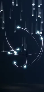 Abstract starry night wallpaper with glowing orbs and falling stars.