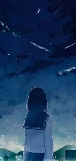 Anime girl under a starry night sky.