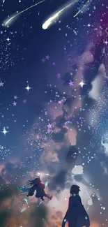 Anime wallpaper with starry night sky.