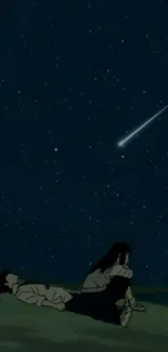 Anime characters under a starry night sky with a shooting star.