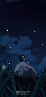 Serene anime wallpaper with starry night sky and contemplative figure.