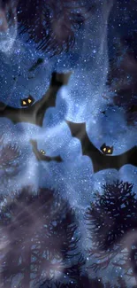 Mobile wallpaper with bats in a starry night sky.