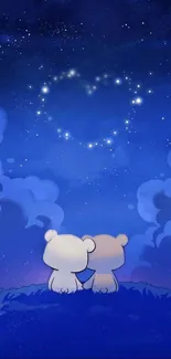 Two bears under starry heart constellation in night sky wallpaper.