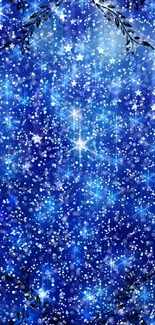 Starry blue night wallpaper with twinkling stars and cosmic sparkles.