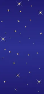 Starry night blue wallpaper with golden stars on a deep blue background.