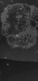 Dog sketch in a starry night sky.