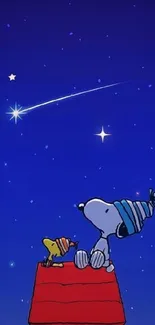 Cartoon characters gaze at a starry night sky, capturing nostalgia and whimsy.