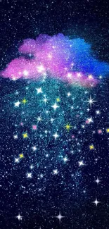 Night sky wallpaper with colorful cloud and twinkling stars.