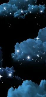 Night sky with glowing stars and clouds wallpaper.