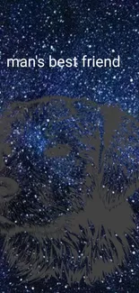 Starry night wallpaper with dog silhouette in the foreground.