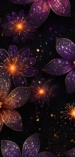 Starry night-themed floral mobile wallpaper with abstract design.