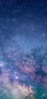 Starry galaxy wallpaper for mobile with a dark blue celestial background.