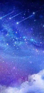 Starry night galaxy wallpaper with vibrant blue and purple shades.