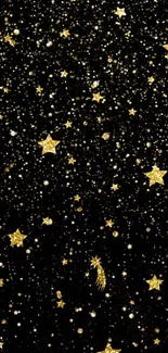 Black wallpaper with sparkling gold stars.