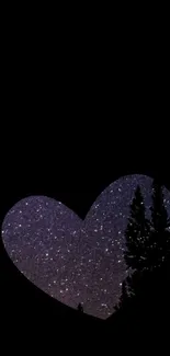 Heart-shaped cutout with starry night sky in wallpaper.