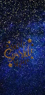 Starry blue background with golden inspirational text.