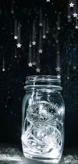 Glowing jar under a starry night sky wallpaper.