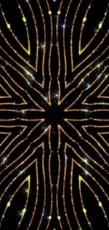 Starry abstract pattern with golden lines on black background.