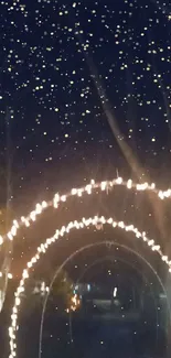 Starry night with twinkling lights forming a magical light tunnel.