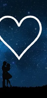 Silhouetted couple under a starry sky with heart outline.