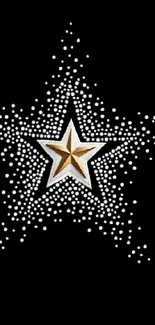 Gold and white star on black wallpaper.